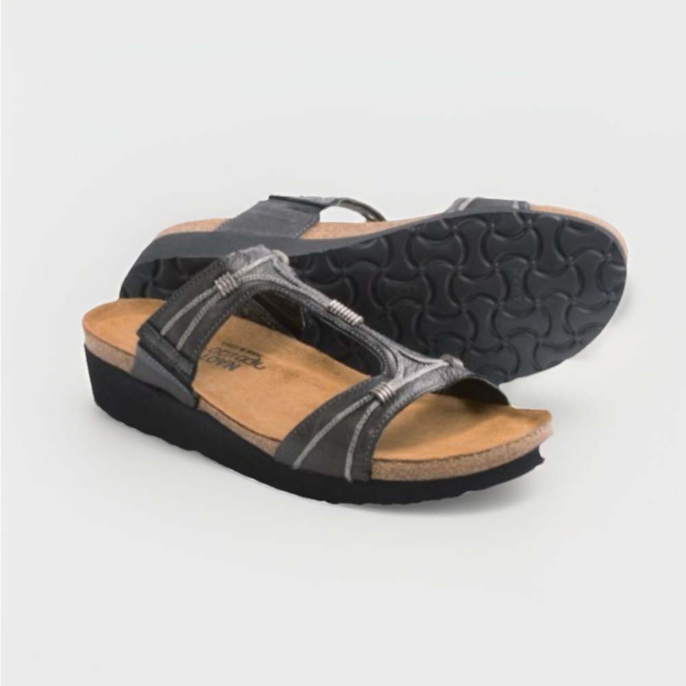 NAOT Women’s Strap Slide Sandals Size 39/ US 8 Blue Metallic Leather Bilbao Shoe